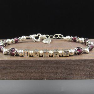 7" Sterling Silver Haley Garnet Gem Bracelet Vintage